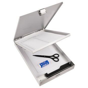 Formularhalter aus Aluminium mit Box und Abteiltrenner Läufer 21017 Clipboard Klemmbrett