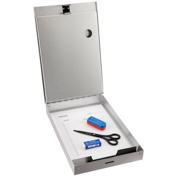 Formularhalter aus Aluminium mit Box und Abteiltrenner Läufer 21017 Clipboard Klemmbrett